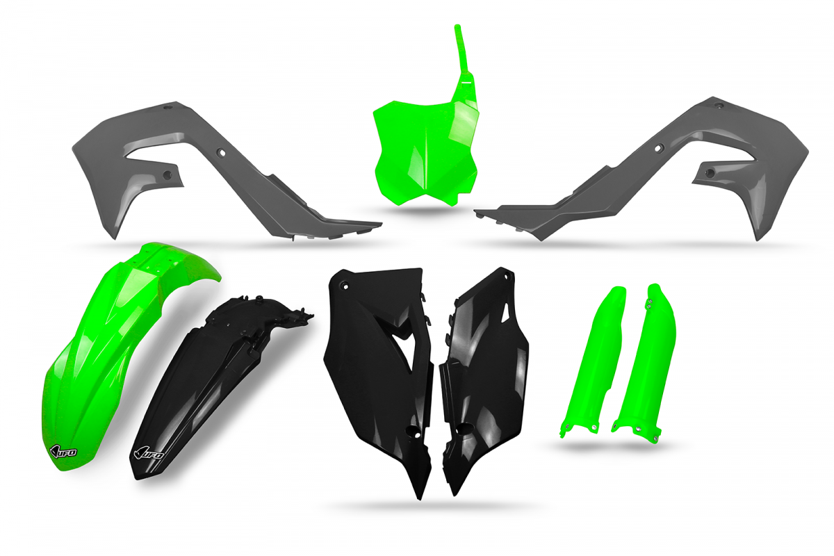 Plastic kit Kawasaki - black grey and neon green - NEW PRODUCTS - KAKIT228-222 - UFO Plast